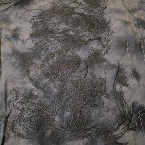 Grunge Gothic Core Rebel Spirit Long Sleeve Black Button Up Shirt Xl Y2K Dragon